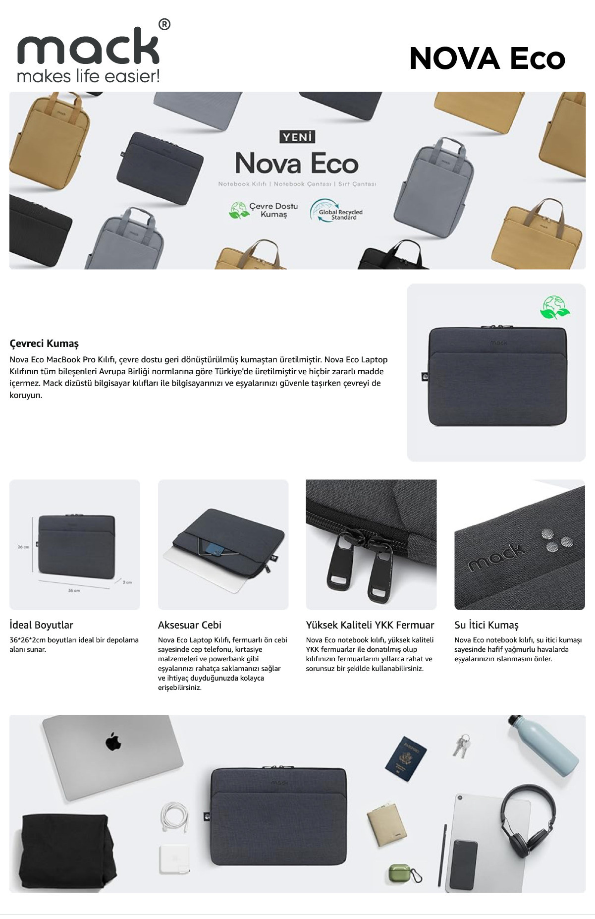 MACK MCE-1504 14.1 NOVA Eco Notebook Sleeve Antrasit