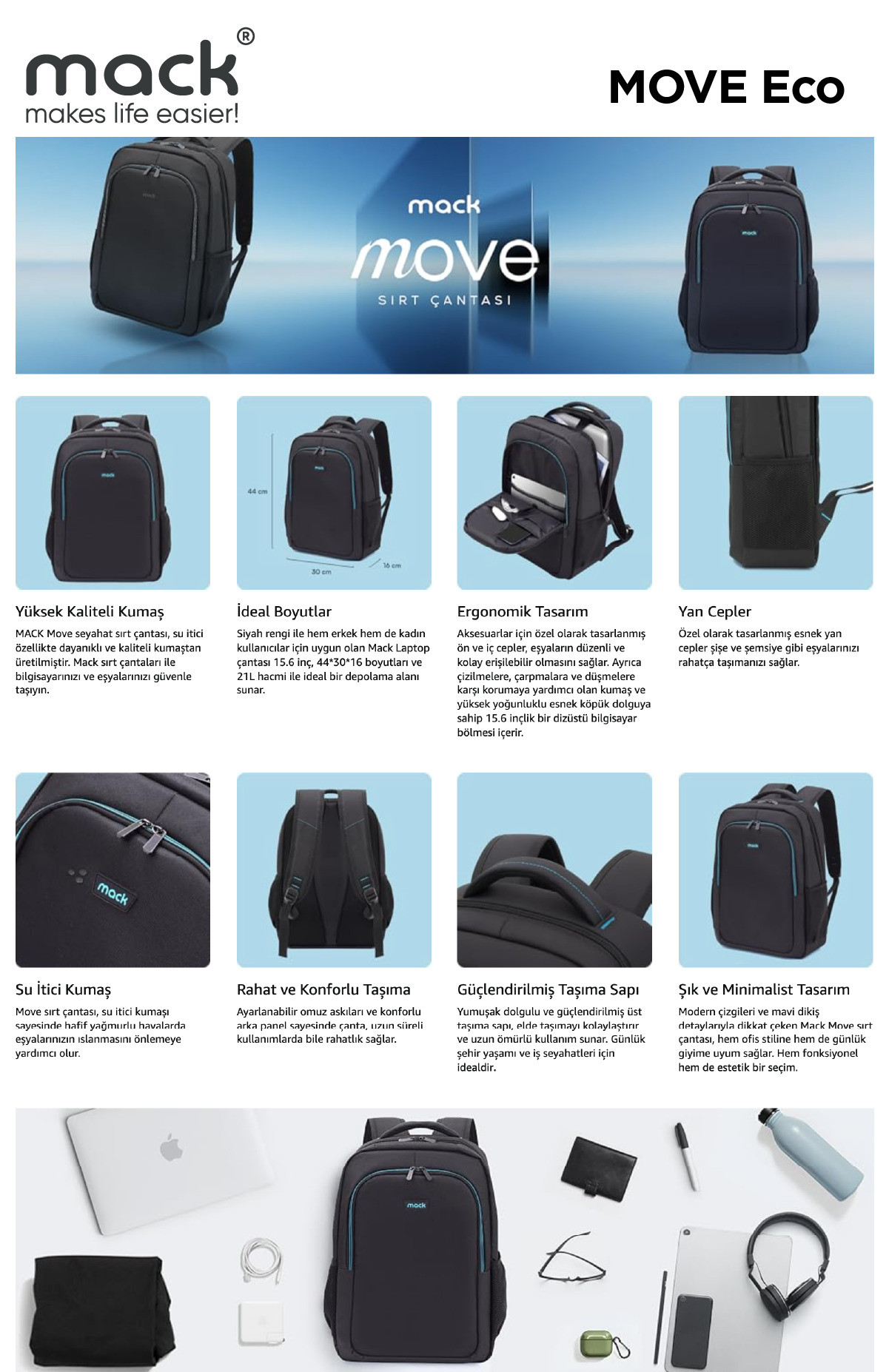 MACK MCC-505 15.6″ Move Notebook Siyah Sırt Çantası 
