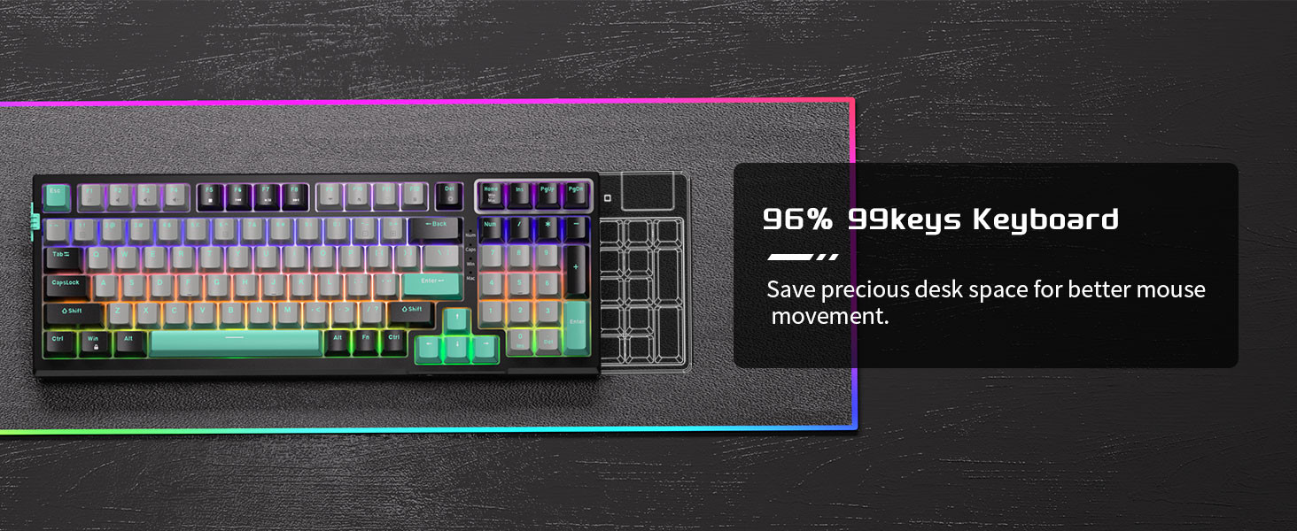 MageGee SKY98 99 Tuş Gasket RGB Hot-Swap Kablolu Siyah-Gri Gaming Klavye