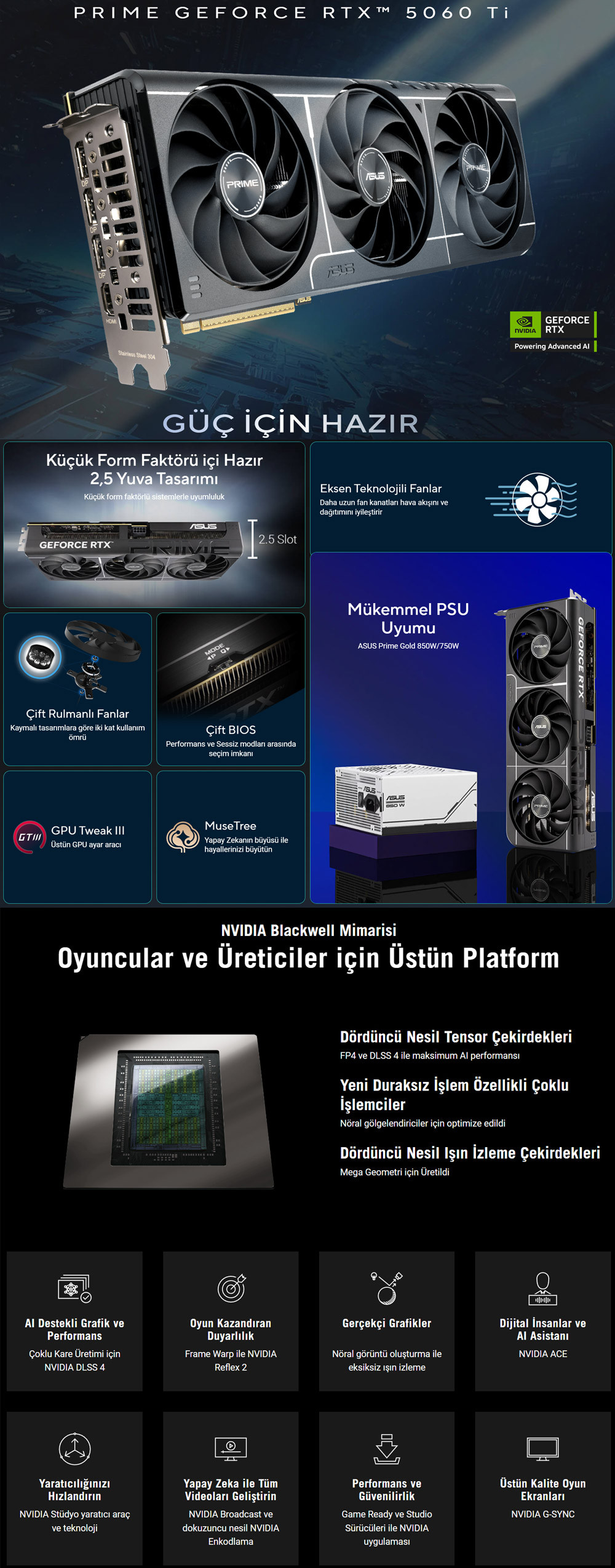ASUS PRIME GeForce RTX 5060 Ti 8GB OC GDDR7 128Bit Gaming OC Ekran Kartı