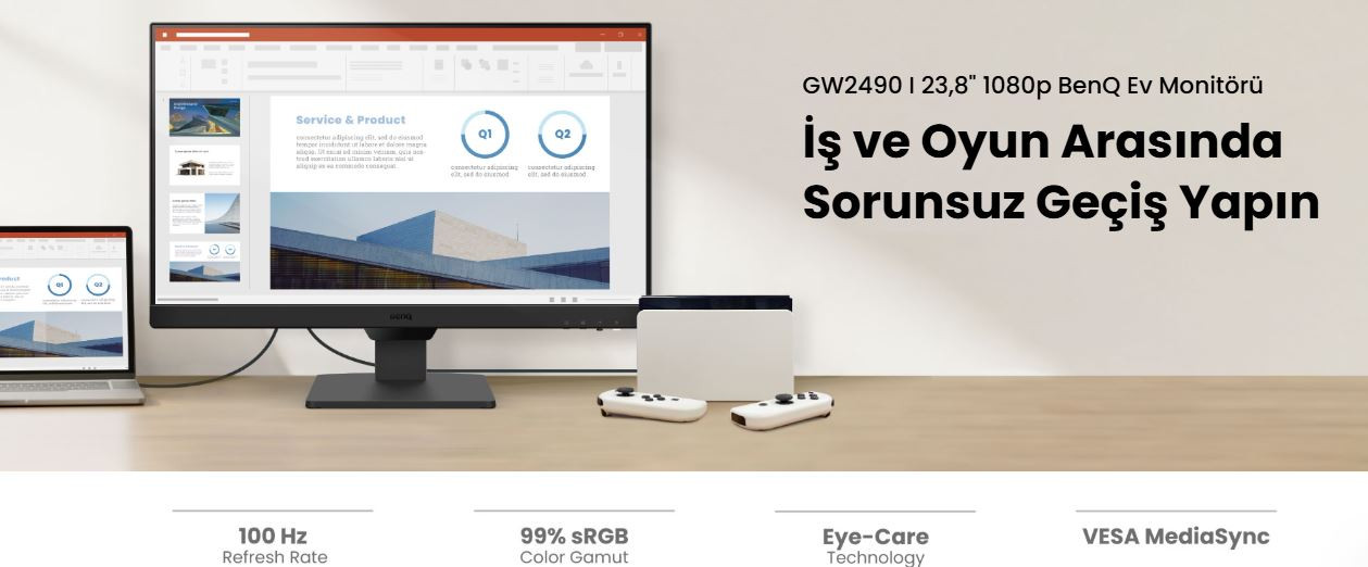 BenQ GW2490 23.8″ 100Hz 5Ms HDMI DP Eye Safe 2.0 FHD IPS Monitör