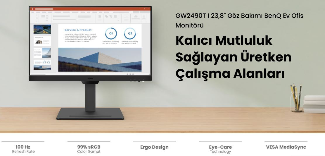 BenQ GW2490T 23.8″ 100Hz 5Ms  HDMI DisplayPort IPS Full HD Monitör