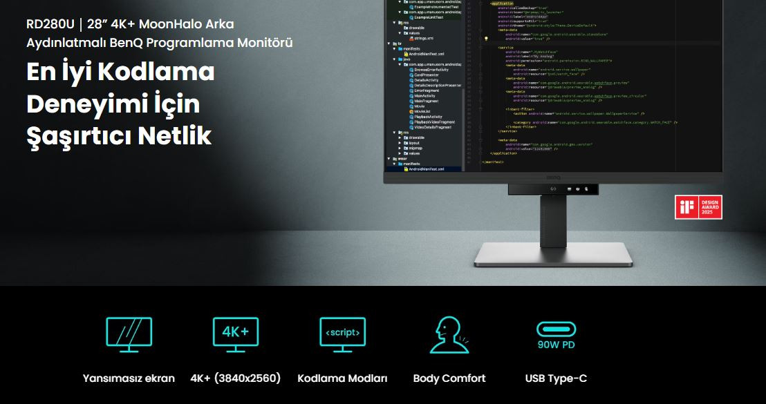 BenQ RD280U 28″ 60Hz 5Ms HDMI DislayPort IPS Eye Care 4K Monitör