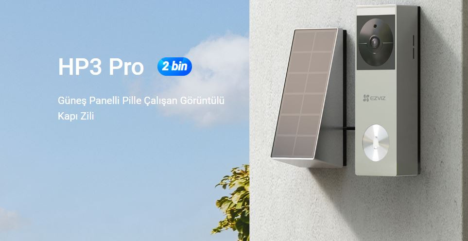 EZVIZ HP3-PRO Güneş Panelli Pille Çalışan 2K Görüntülü Kapı Zili