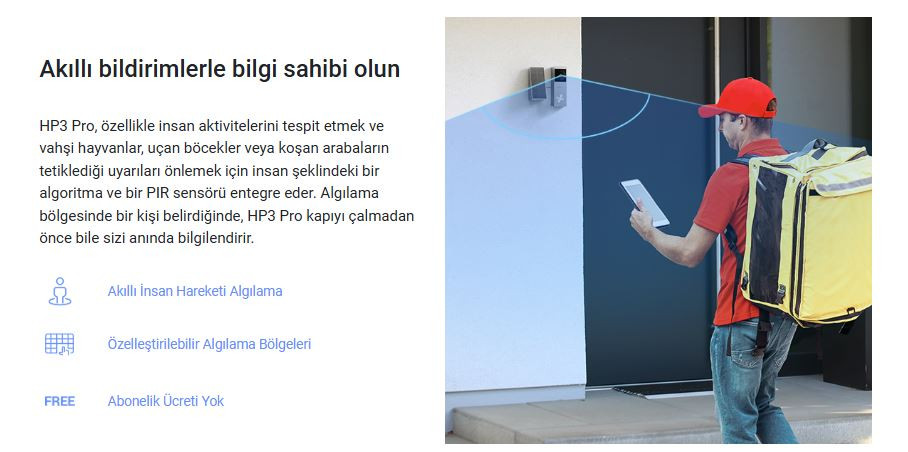 EZVIZ HP3-PRO Güneş Panelli Pille Çalışan 2K Görüntülü Kapı Zili
