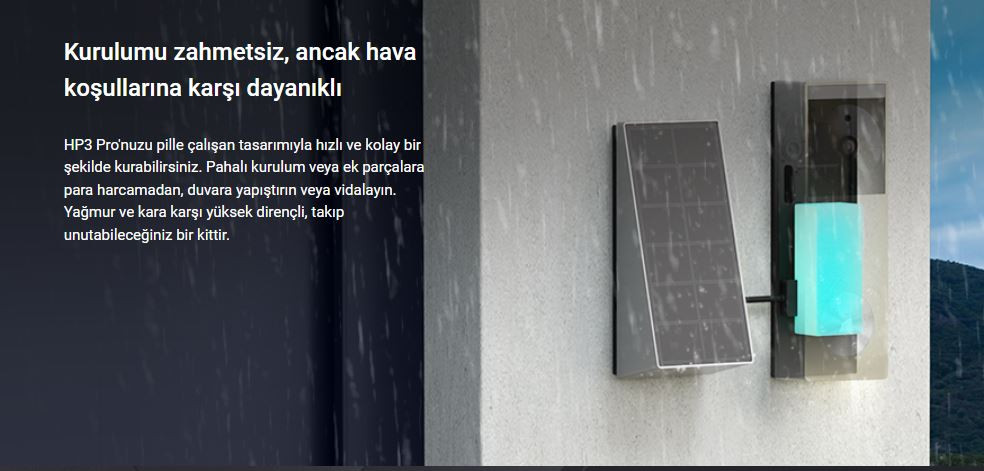 EZVIZ HP3-PRO Güneş Panelli Pille Çalışan 2K Görüntülü Kapı Zili