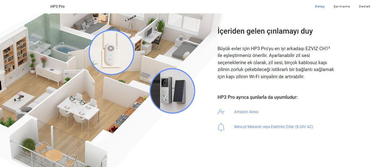 EZVIZ HP3-PRO Güneş Panelli Pille Çalışan 2K Görüntülü Kapı Zili