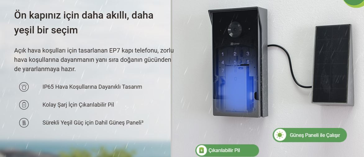 EZVIZ  CS-EP7 Güneş Panelli (3MP)  2K Görüntülü Akıllı Kapı Zili Takımı