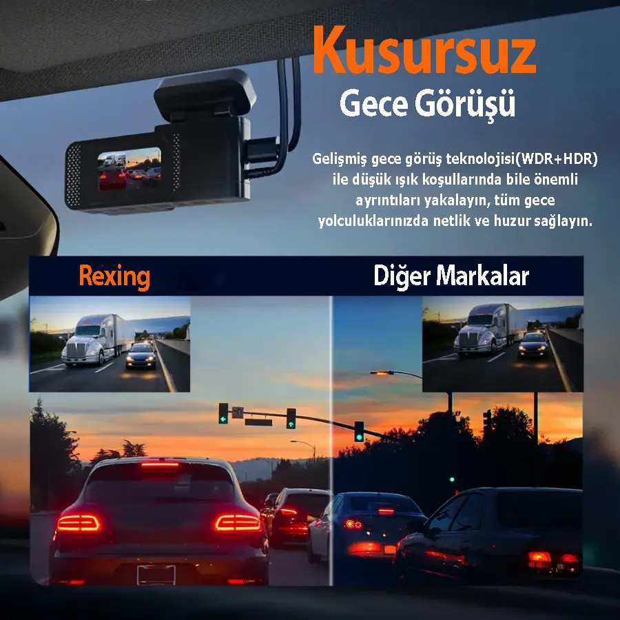 Rexing C2 2K+1080P Wifi Araç Kamerası + 32GB Sd Kart