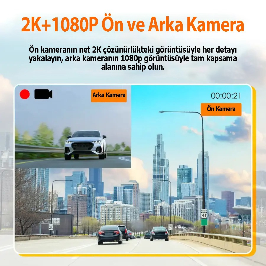 Rexing C2 2K+1080P Wifi Araç Kamerası + 32GB Sd Kart