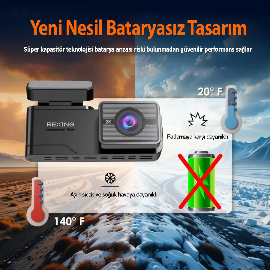 Rexing C2 2K+1080P Wifi Araç Kamerası + 32GB Sd Kart