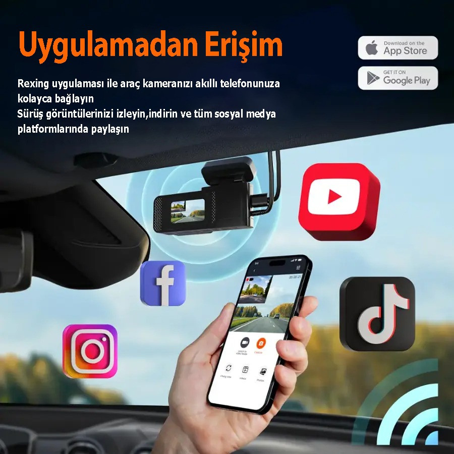 Rexing C2 2K+1080P Wifi Araç Kamerası + 32GB Sd Kart