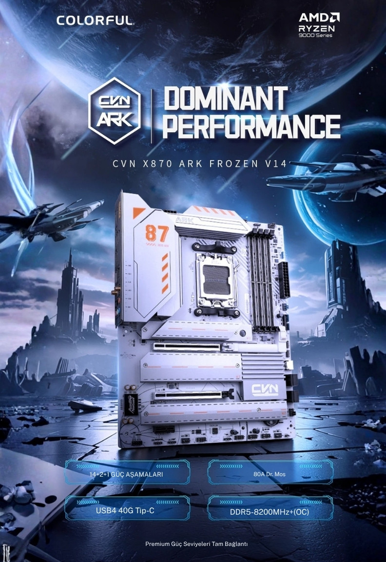 COLORFUL CVN X870 ARK FROZEN WIFI V14 DDR5 8200MHz ATX Gaming Anakart 