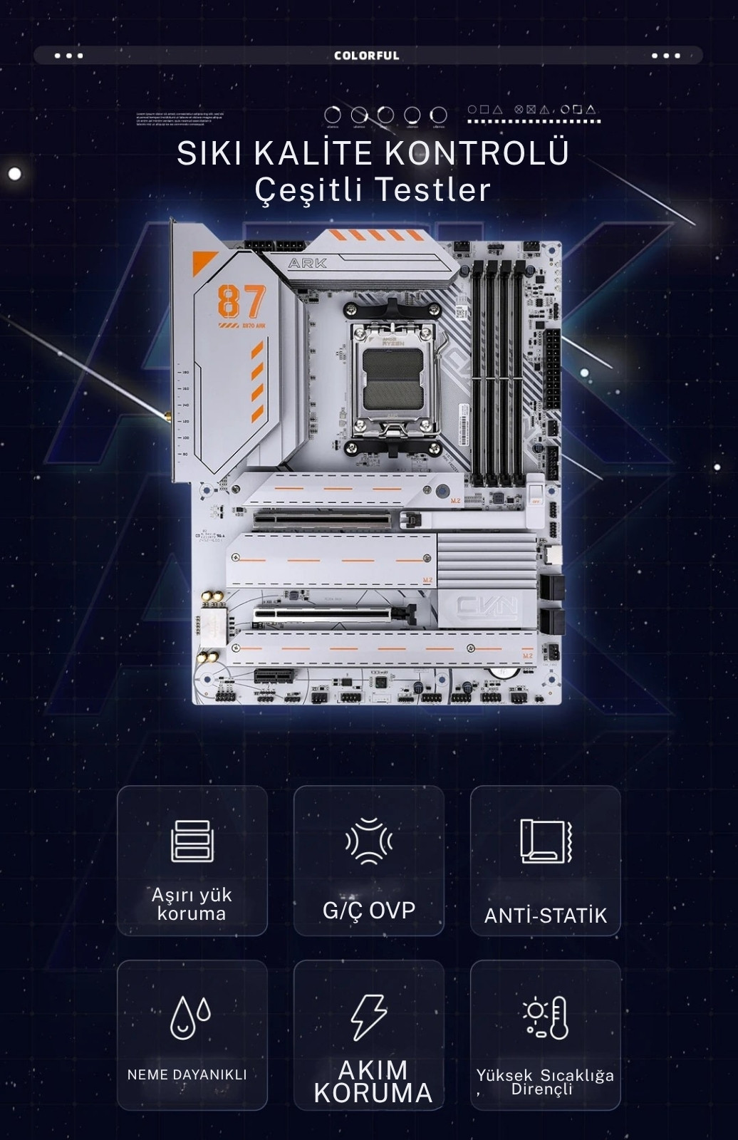 COLORFUL CVN X870 ARK FROZEN WIFI V14 DDR5 8200MHz ATX Gaming Anakart 