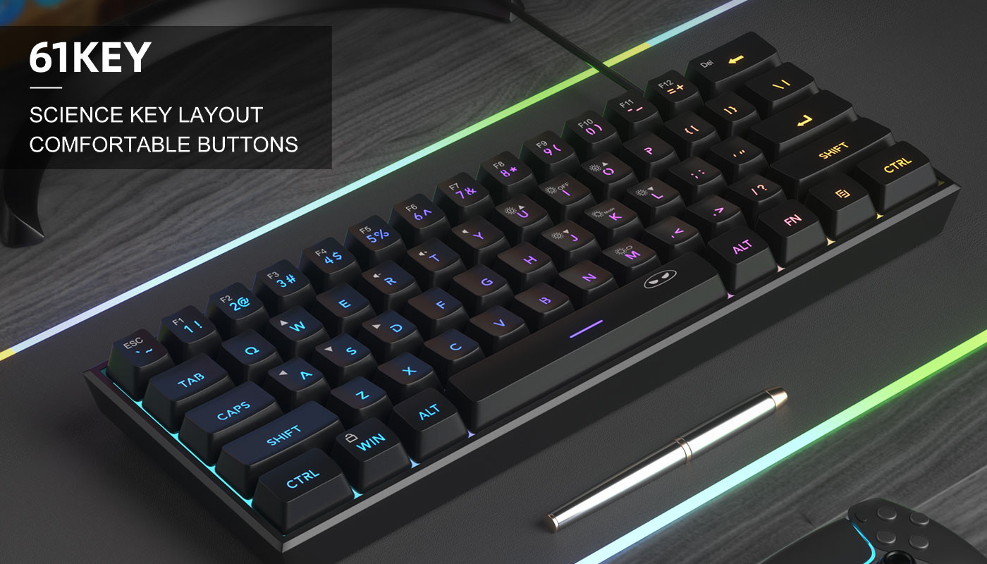 MageGee TS91 61 Tuş RGB Kablolu Siyah Membran Türkçe Q Gaming Klavye