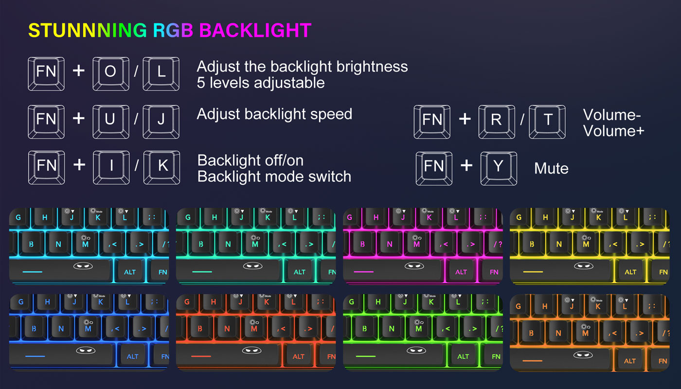 MageGee TS91 61 Tuş RGB Kablolu Siyah Membran Türkçe Q Gaming Klavye