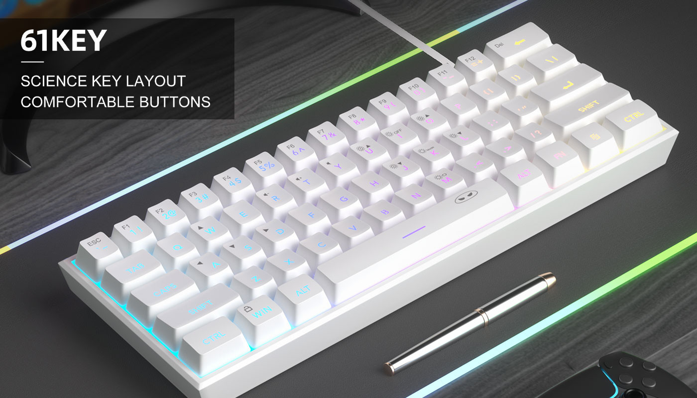MageGee TS91 61 Tuş RGB Kablolu Beyaz Membran Gaming Klavye