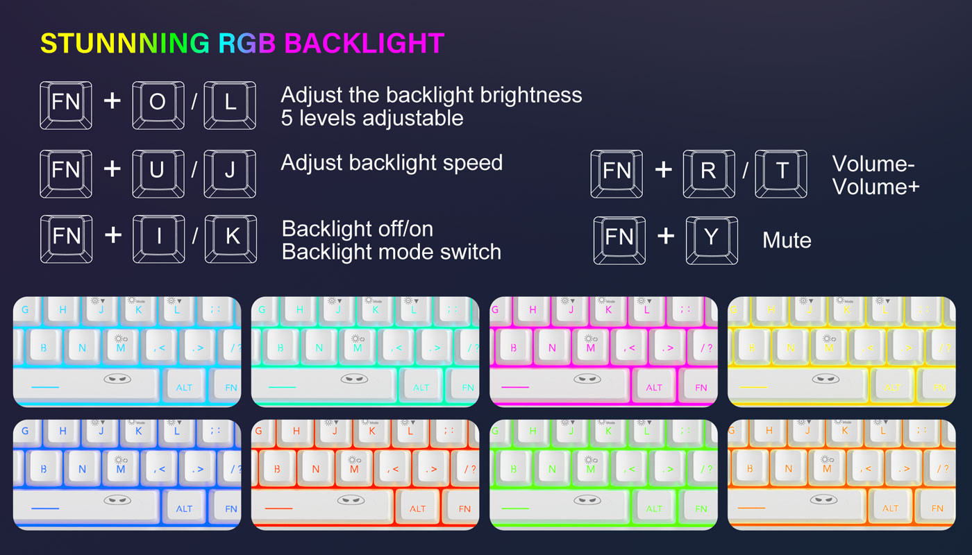 MageGee TS91 61 Tuş RGB Kablolu Beyaz Membran Gaming Klavye