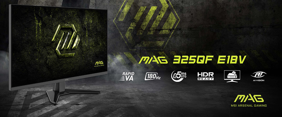 MSI MAG 325QF E18V 31.5″ 180Hz 0.5ms 2560x1440 (WQHD) 16:9 Flat Rapid VA Adaptive-Sync Gaming Monitor