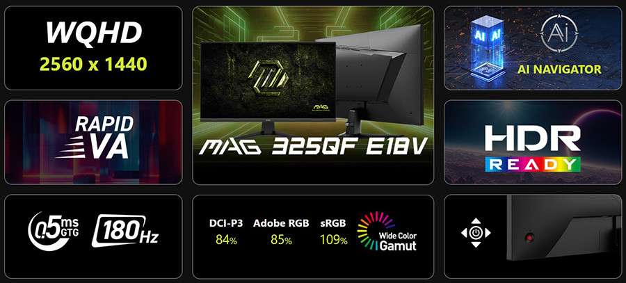 MSI MAG 325QF E18V 31.5″ 180Hz 0.5ms 2560x1440 (WQHD) 16:9 Flat Rapid VA Adaptive-Sync Gaming Monitor
