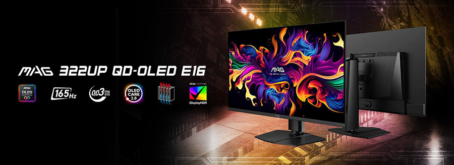 MSI MAG 322UP QD-OLED E16 31.5″ 165Hz 0.03ms 3840x2160 (UHD) 16:9 FLAT QD-OLED  FREESYNC PREMIUM PRO PIVOT Gaming Monitor