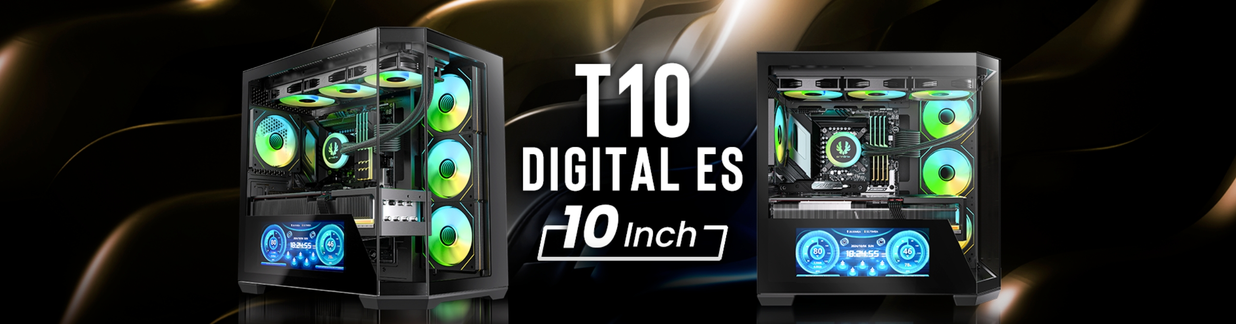 Bitfenix Digital T10 Black 850W 80 KT10ES10BBK85-4A 4x120mm ARGB Fan ATX Temperli Cam Siyah Gaming Kasa