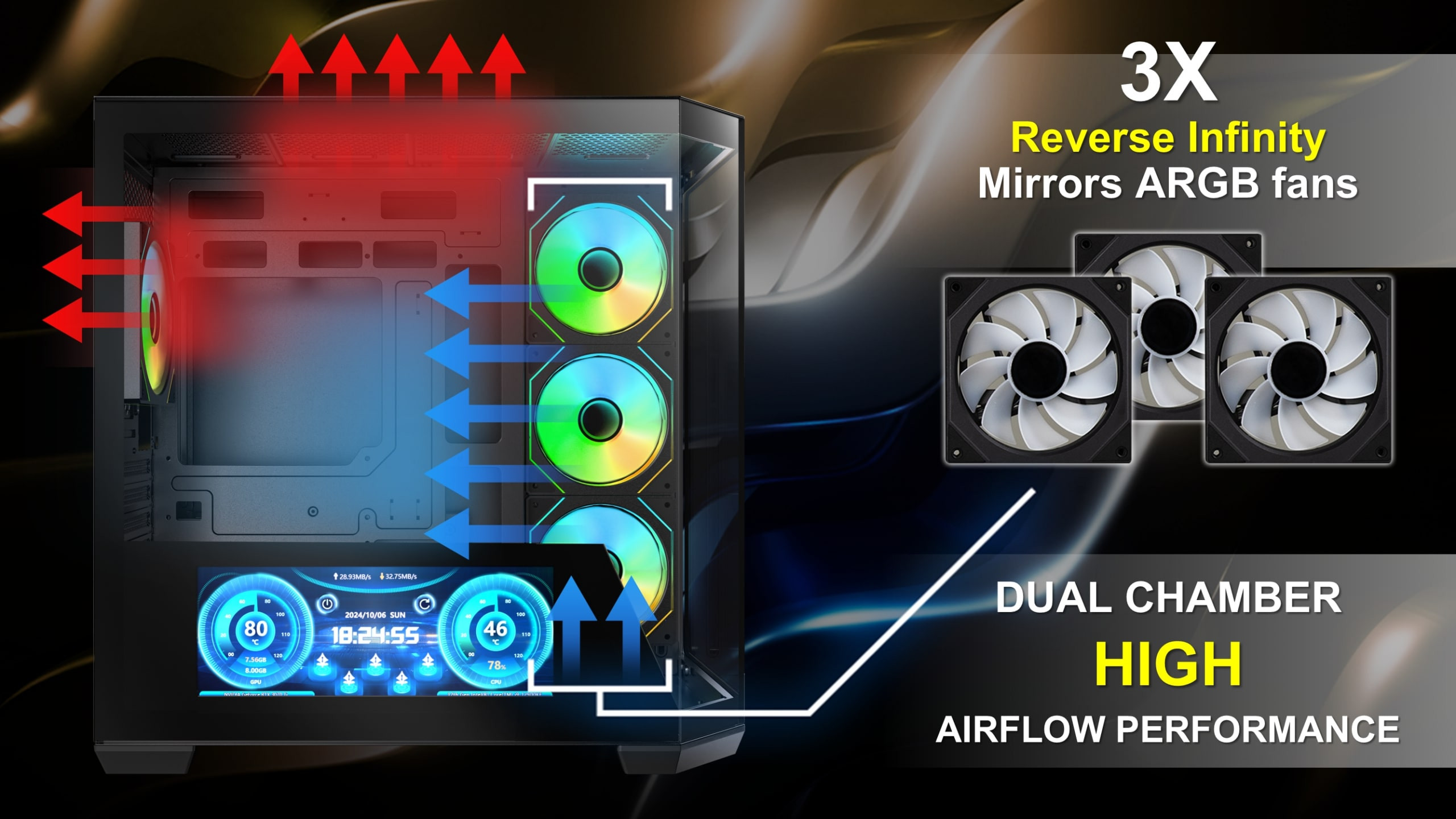 Bitfenix Digital T10 Black 850W 80 KT10ES10BBK85-4A 4x120mm ARGB Fan ATX Temperli Cam Siyah Gaming Kasa