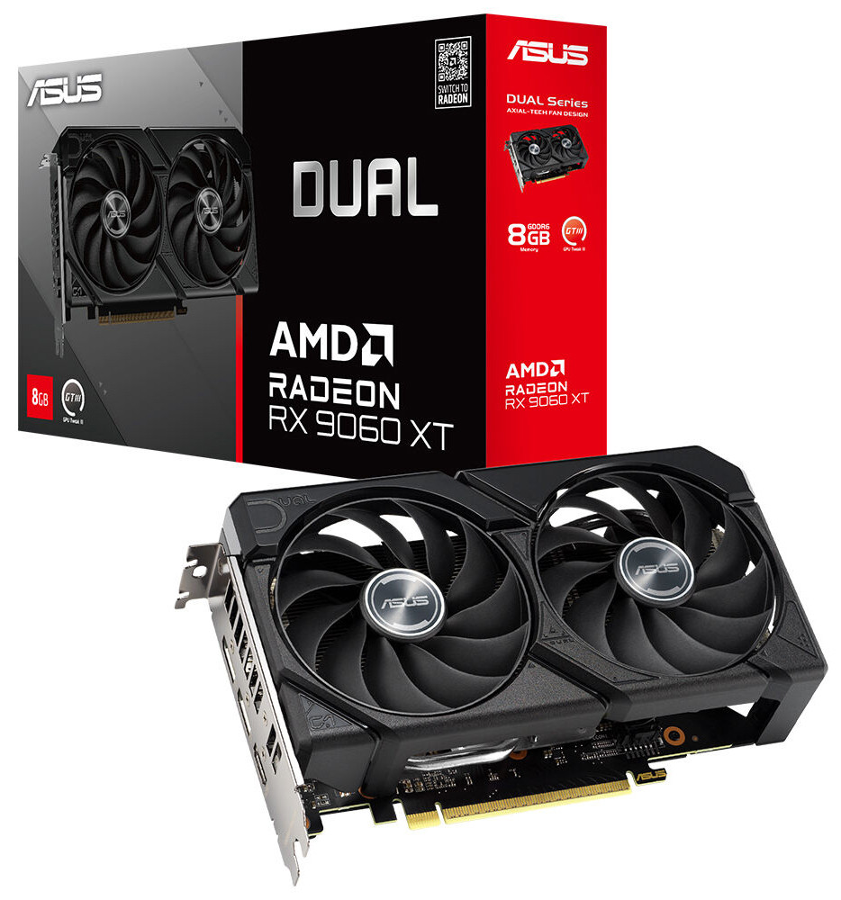 ASUS DUAL AMD Radeon RX 9060XT 8GB DUAL-RX9060XT-8G GDDR6 128Bit DX12 Gaming Ekran Kartı