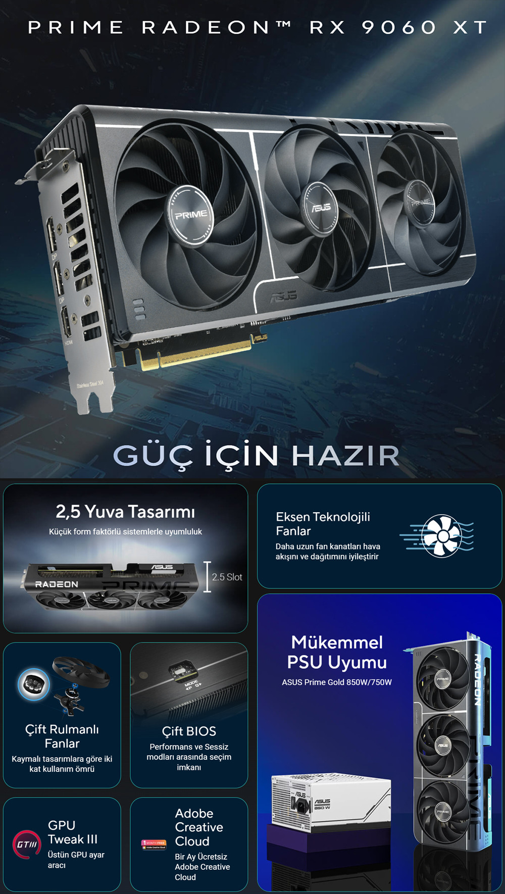 ASUS Prime AMD Radeon RX 9060XT 8GB PRIME-RX9060XT- O8G-GAMING GDDR6 128Bit DX12 Gaming Ekran Kartı