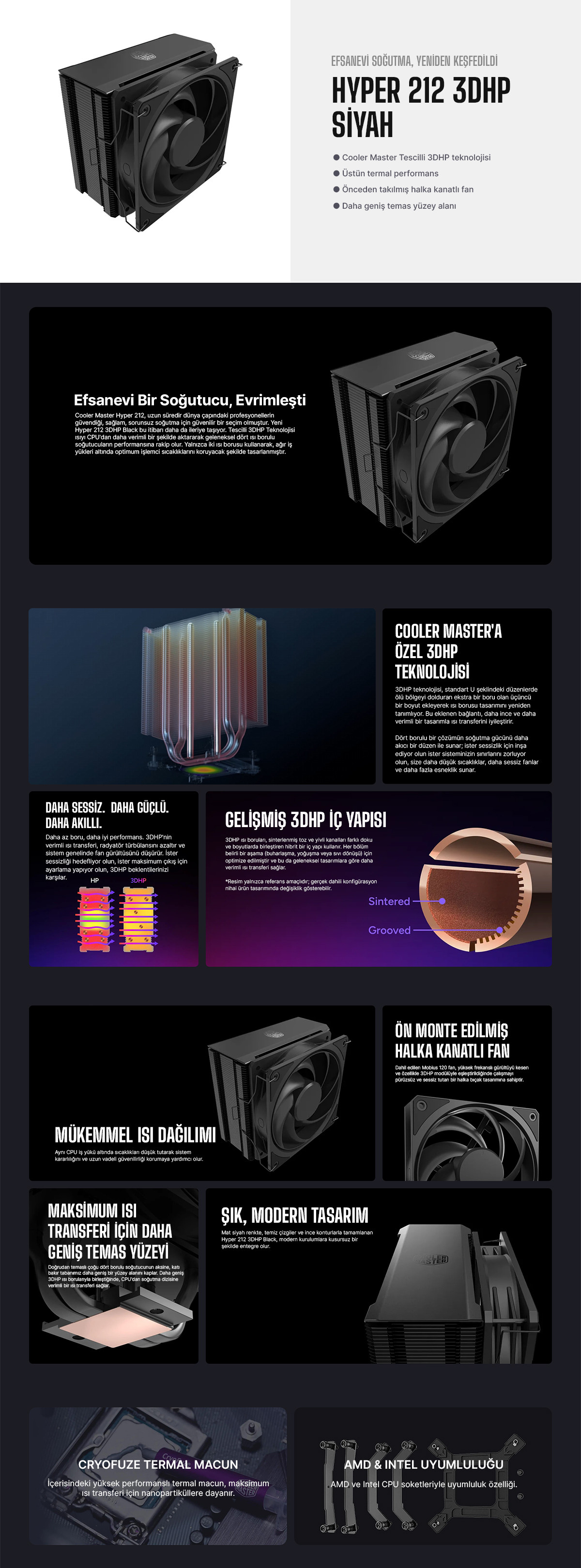 Cooler Master Hyper 212 3DHP 120mm Intel/AM5 Uyumlu İşlemci Soğutucu
