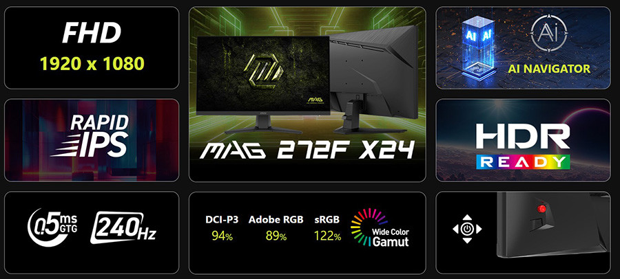 MSI MAG 272F X24  27″ 240Hz  0.5MS Adaptive Sync Full HD Flat Rapid IPS Gaming (Oyuncu) Monitör
