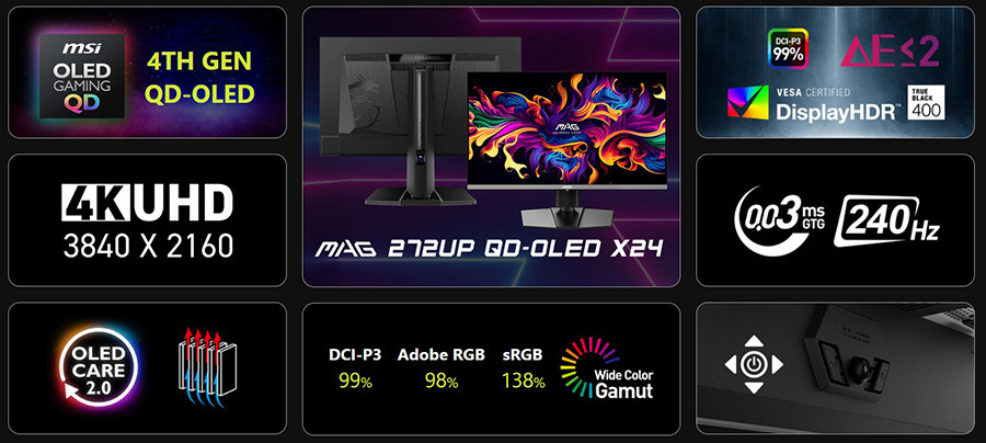 MSI MAG 272UP QD-OLED X24 26.5 240Hz 0.03Ms Adaptive Sync UHD Flat Gaming (Oyuncu) Monitör