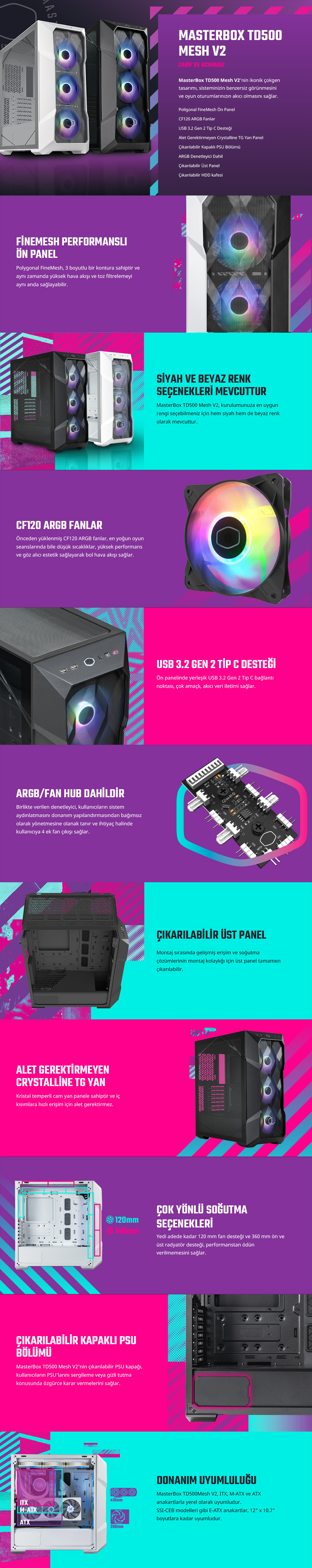 Cooler Master MasterBox TD500 Mesh V2 Beyaz ARGB USB 3.2 Tempered Glass ATX Mid Tower Kasa