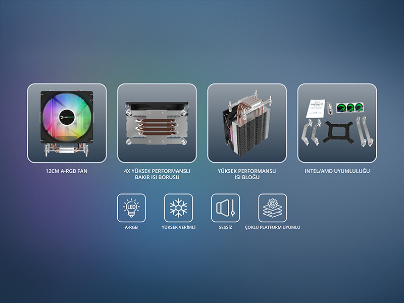 GamePower Glace TC4 ARGB Siyah 1x120mm LGA1851/AM5 İşlemci Hava Soğutucu