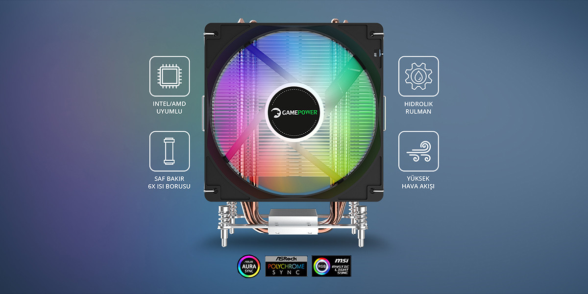 GamePower Glace TC6 ARGB Siyah 1x120mm LGA1851/AM5 İşlemci Hava Soğutucu