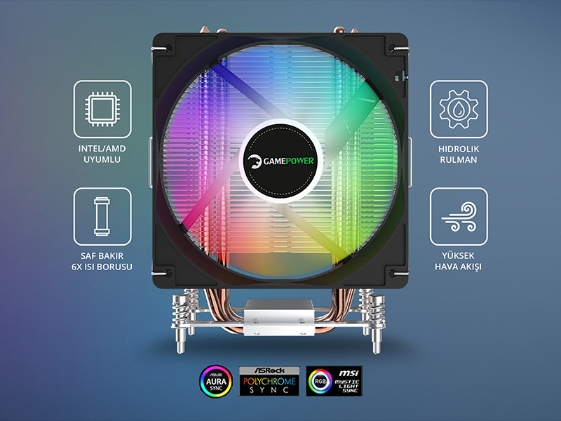 GamePower Glace TC6 ARGB Siyah 1x120mm LGA1851/AM5 İşlemci Hava Soğutucu