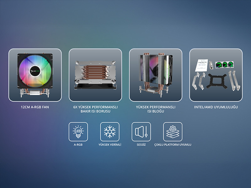 GamePower Glace TC6 ARGB Siyah 1x120mm LGA1851/AM5 İşlemci Hava Soğutucu