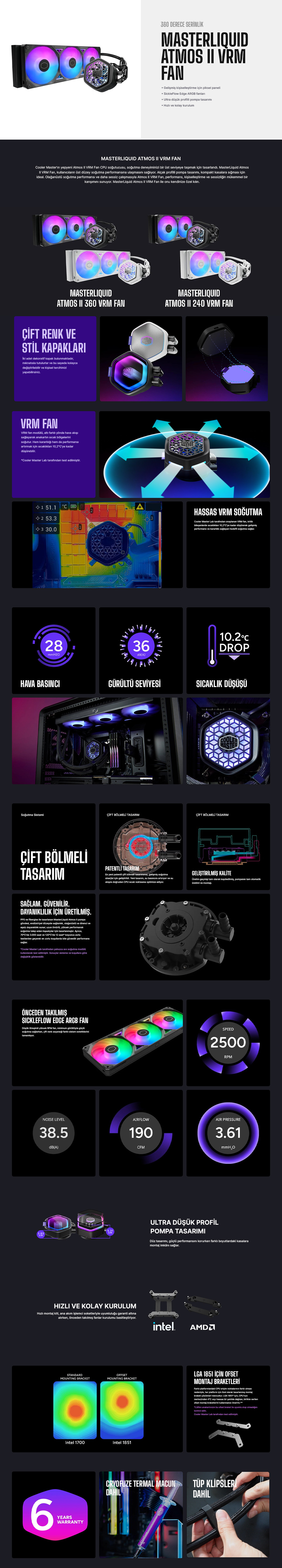 Cooler Master MasterLiquid Atmos II VRM Fan 360 ARGB 360mm İşlemci Sıvı Soğutucu