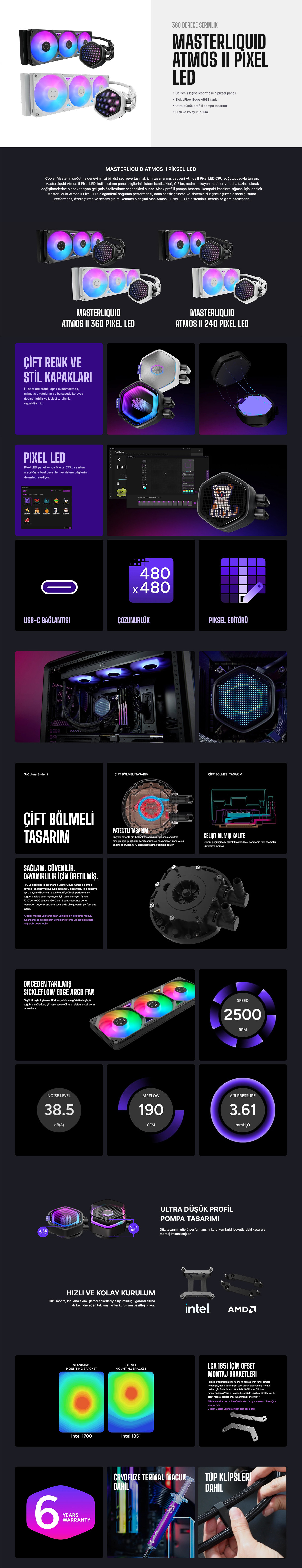 Cooler Master MasterLiquid Atmos II Pixel-Led 360 ARGB 360mm Beyaz İşlemci Sıvı Soğutucu