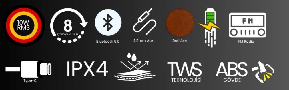 Thonet & Vander Duett 10W TWS Taşınabilir Bluetooth Hoparlör Siyah