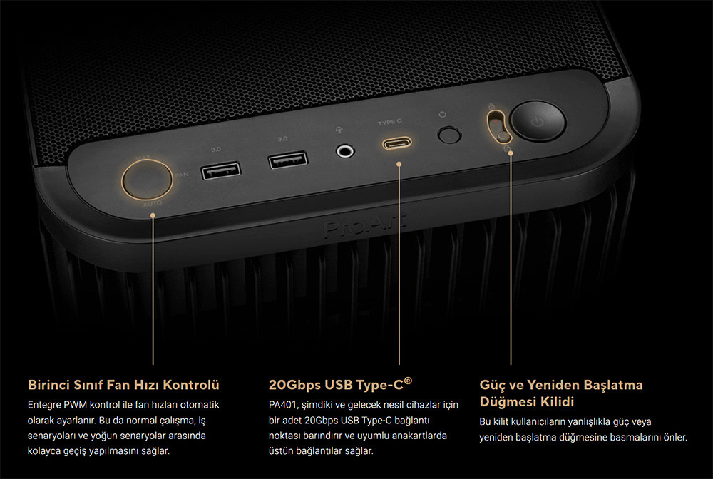 ASUS ProArt PA401 Wood Edition USB 3.2 Metal Panel ATX Mid-Tower Gaming Kasa