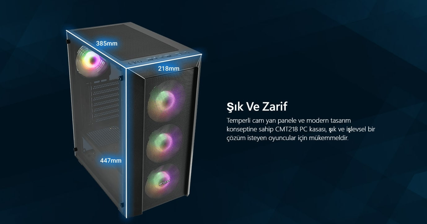 FSP CMT 218 650W 80+ 4x120mm Fixed RGB Fan Temperli Cam USB 3.0 Mesh ATX Mid-Tower Gaming Kasa