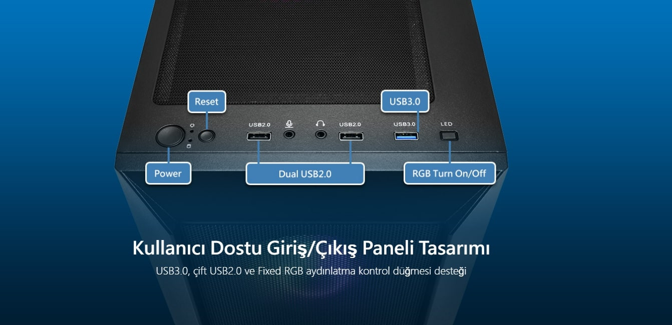 FSP CMT 218 650W 80+ 4x120mm Fixed RGB Fan Temperli Cam USB 3.0 Mesh ATX Mid-Tower Gaming Kasa