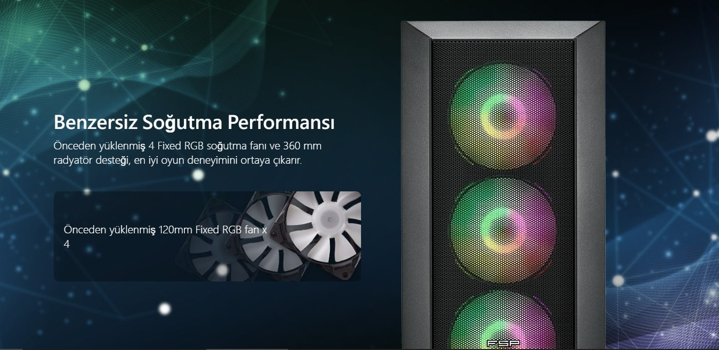 FSP CMT 218 650W 80+ 4x120mm Fixed RGB Fan Temperli Cam USB 3.0 Mesh ATX Mid-Tower Gaming Kasa