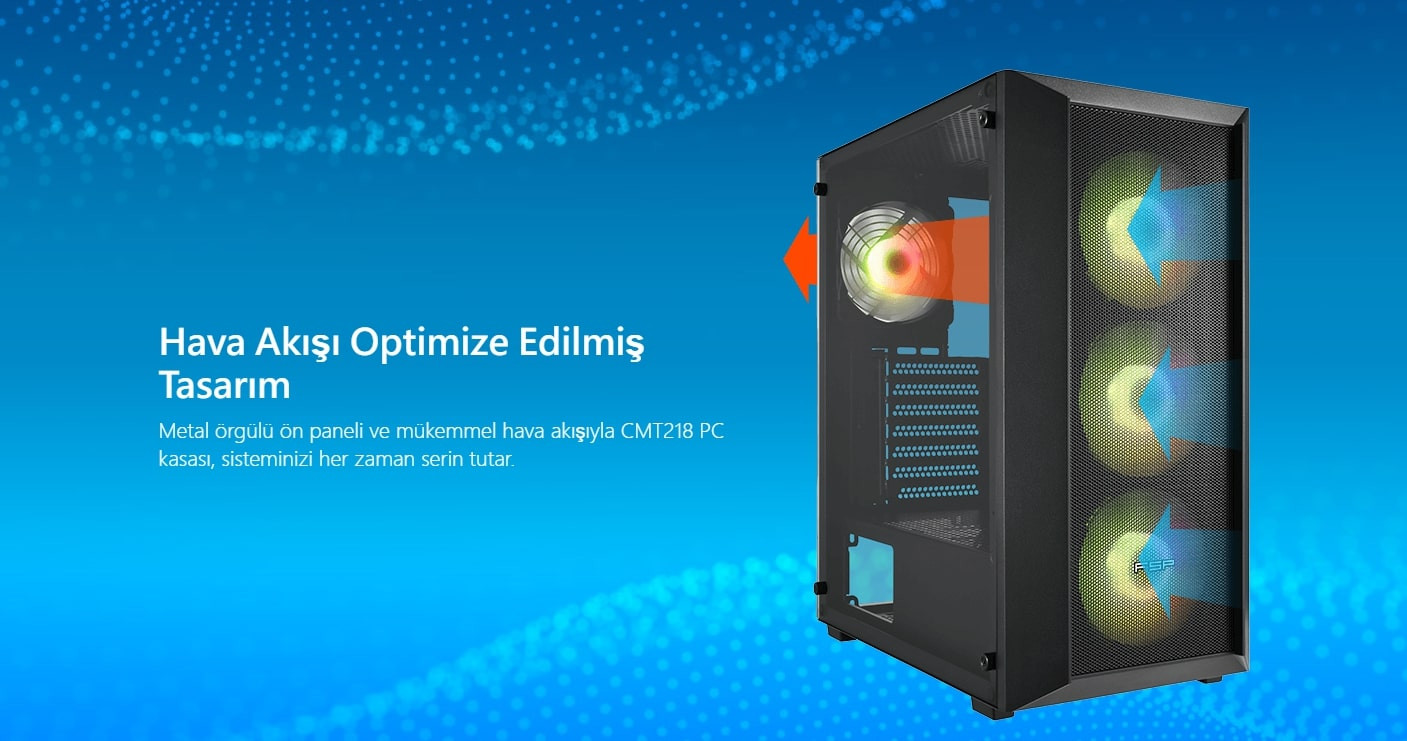 FSP CMT 218 650W 80+ 4x120mm Fixed RGB Fan Temperli Cam USB 3.0 Mesh ATX Mid-Tower Gaming Kasa