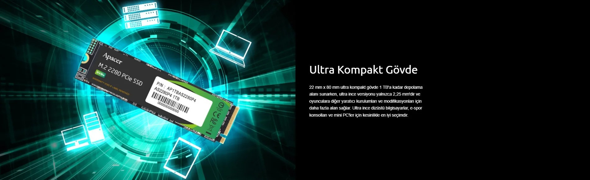 Apacer AS2280P4 512GB 2100/1500MB/s NVMe PCIe Gen3x4 M.2 SSD Disk