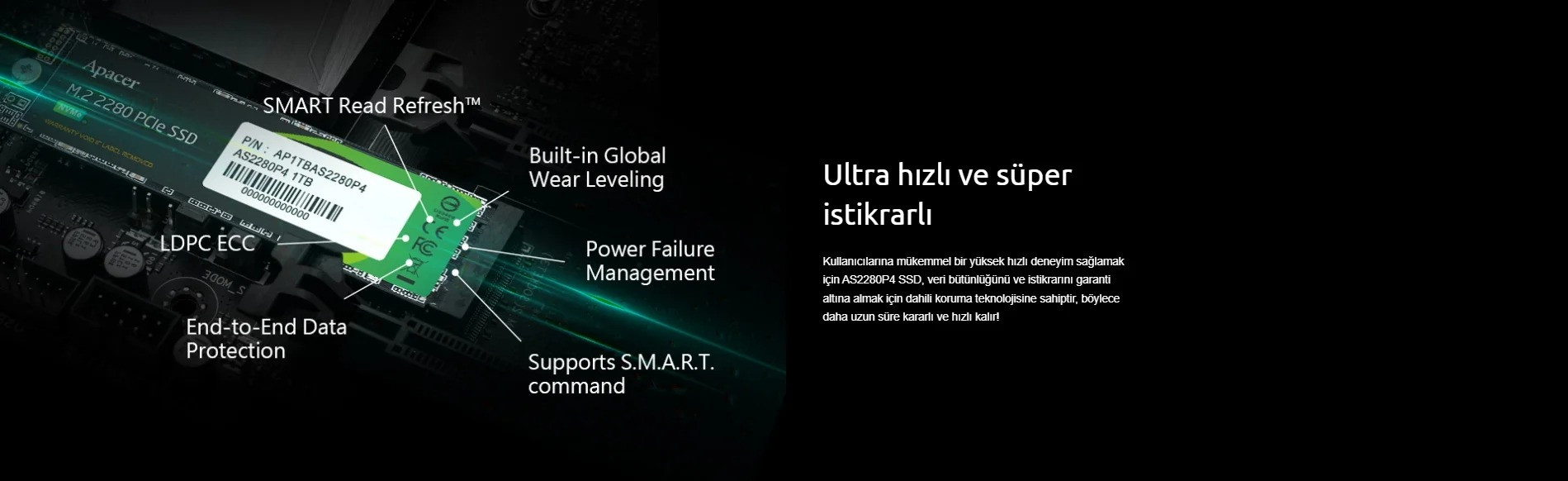 Apacer AS2280P4 512GB 2100/1500MB/s NVMe PCIe Gen3x4 M.2 SSD Disk