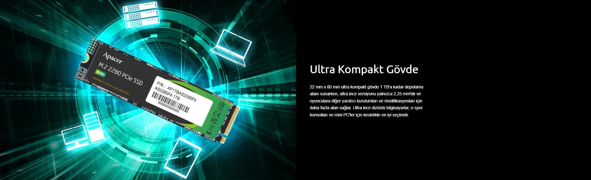 Apacer AS2280P4 1TB 3000/2000MB/s NVMe PCIe Gen3x4 M.2 SSD Disk