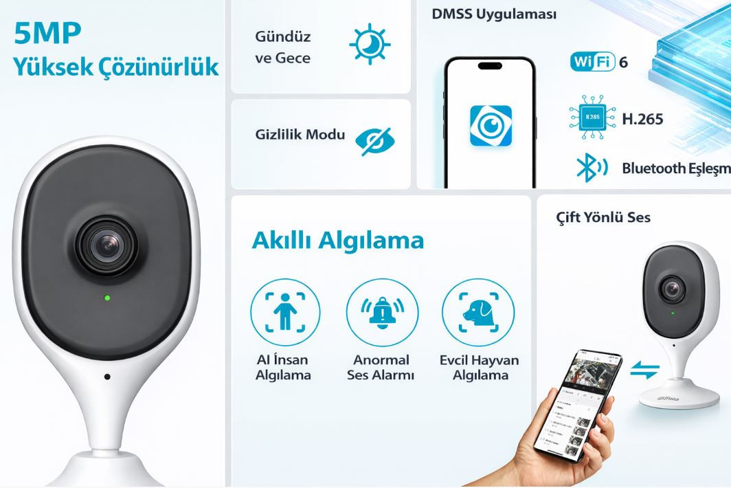 Dahua DH-C5A 5mp 10M Ir Wifi İç Mekan Cube Ip Kamera