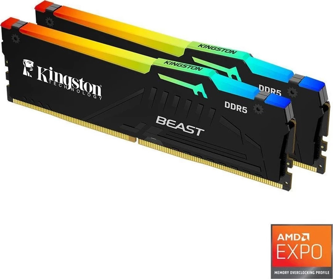 Kingston Beast KF564C32BBEAK2-64TR RGB 64GB (2x32) DDR5 6400Mhz CL32 Siyah Gaming RAM (Bellek)
